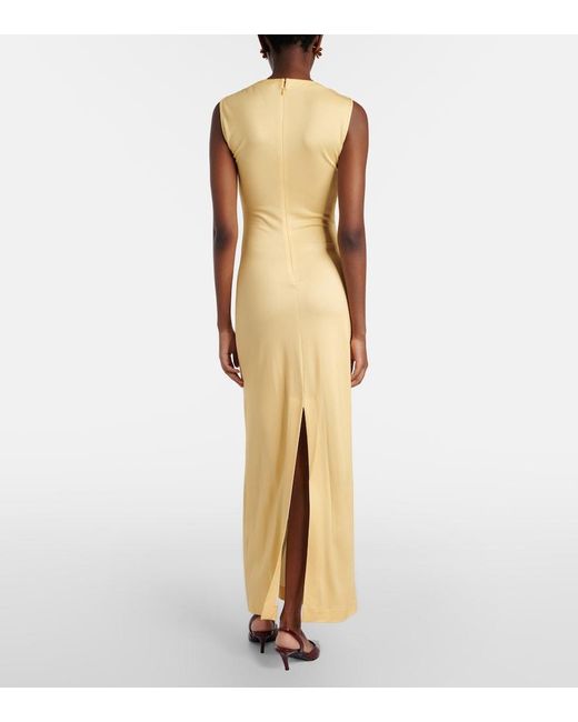 Oscar de la Renta Metallic Porcelain Flower Jersey Maxi Dress