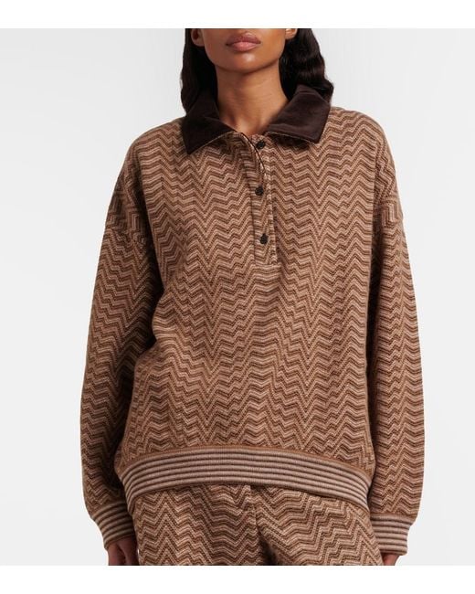 Missoni Brown Zigzag Wool And Cotton Polo Sweater