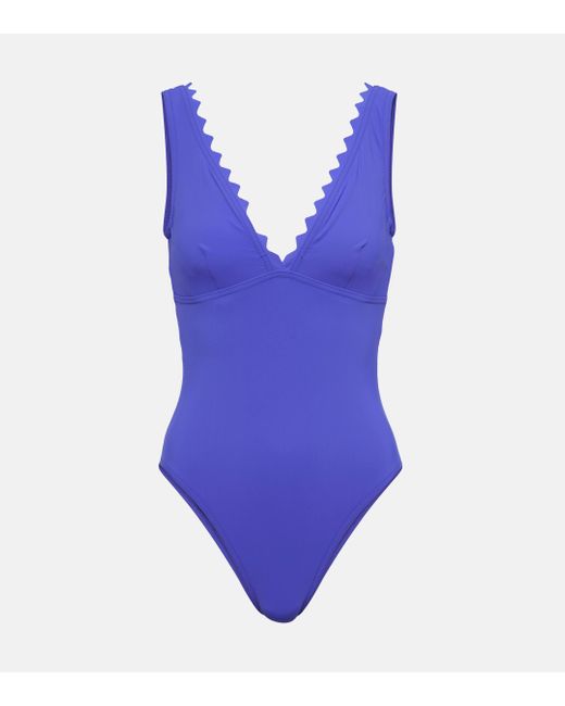 Karla Colletto Blue Scalloped Swimsuit