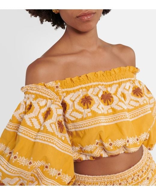 Johanna Ortiz Metallic Cañaveral Embroidered Cotton-blend Crop Top