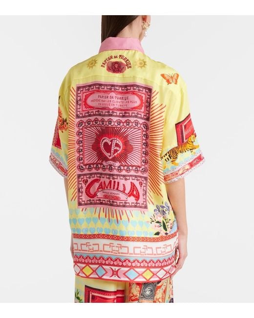 Camilla Red Collage Kingdom Silk Bowling Shirt