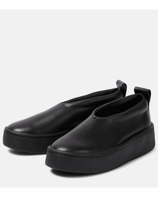 Jil Sander Black Leather Slip-On Sneakers