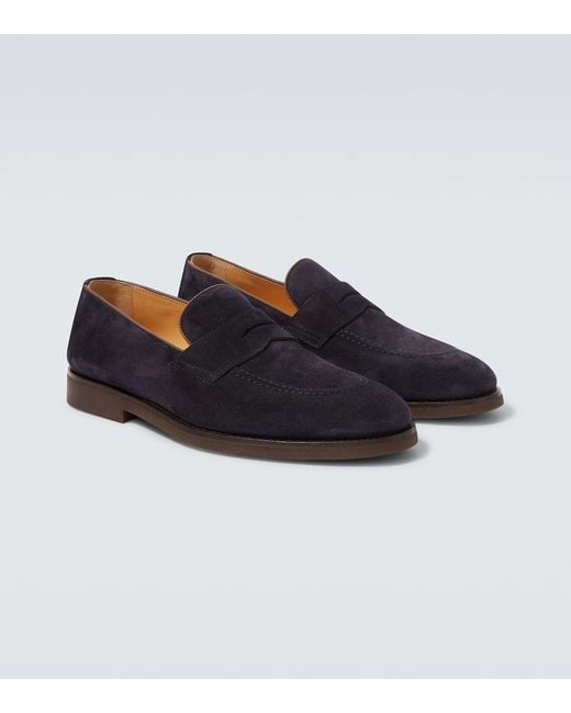 Brunello Cucinelli Blue Suede Penny Loafers for men