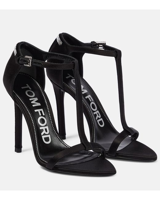 Tom Ford T Crystal-embellished Satin Sandals in Black | Lyst