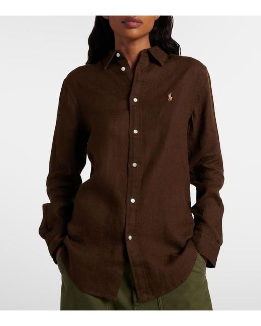 Polo Ralph Lauren Brown Chic Long Sleeve Button-Up Shirt For