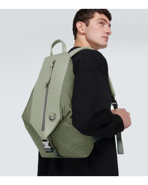 Loewe Convertible Leather-trimmed Backpack in Green for Men | Lyst