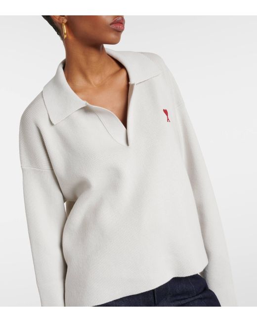 AMI White Ami De Cour Cotton-blend Polo Sweater