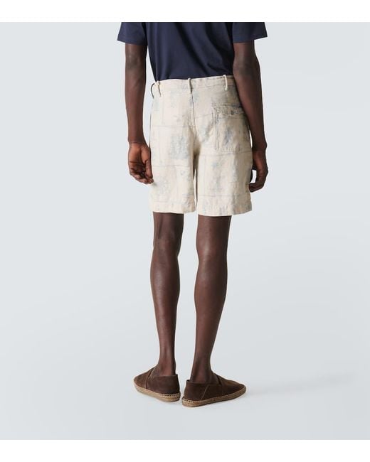 Shorts in lino con stampa di RRL in Natural da Uomo