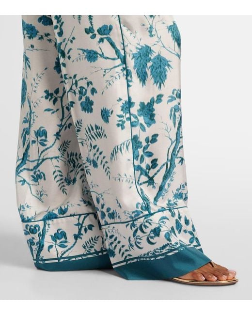 Erdem Blue Floral Silk Pajama Pants