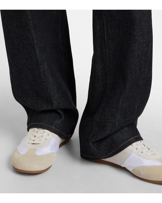 Lemaire White Soft Suede-Trimmed Sneakers