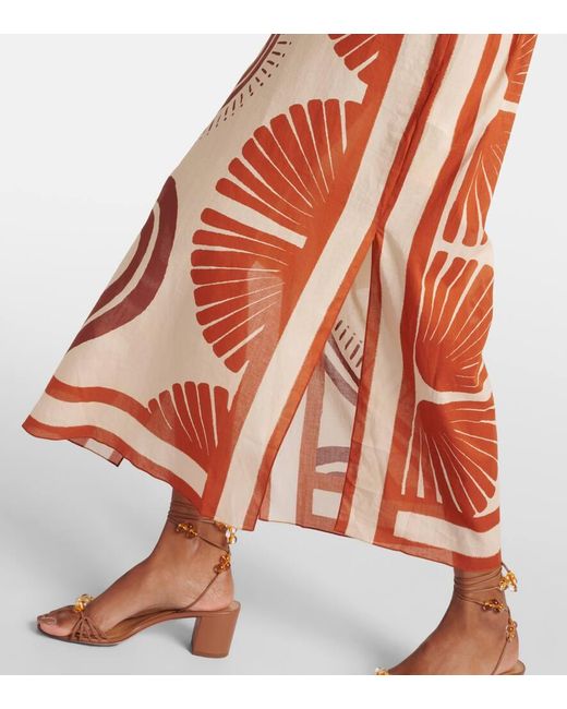 Vestido midi de algodon estampado Johanna Ortiz de color Orange