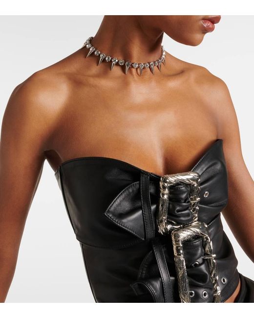 Jean Paul Gaultier Black Buckle-detail Strapless Leather Top