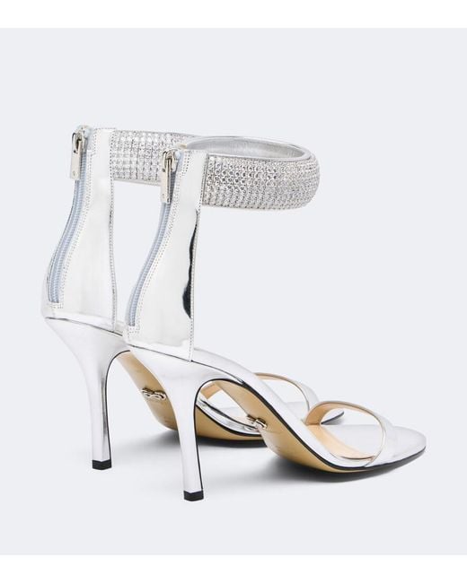 Mach & Mach White She's A Lady Embellished Leather Sandals