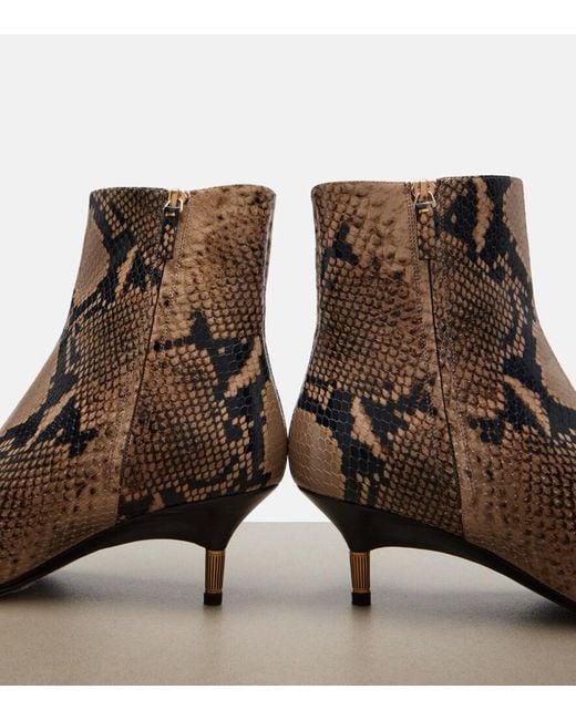 Khaite Brown Bella Snake-Effect Leather Ankle Boots