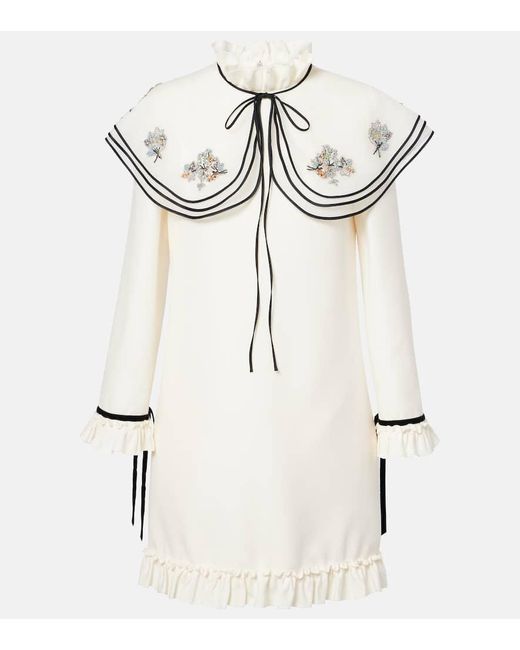 Valentino Natural Besticktes Minikleid Aus Crepe Couture