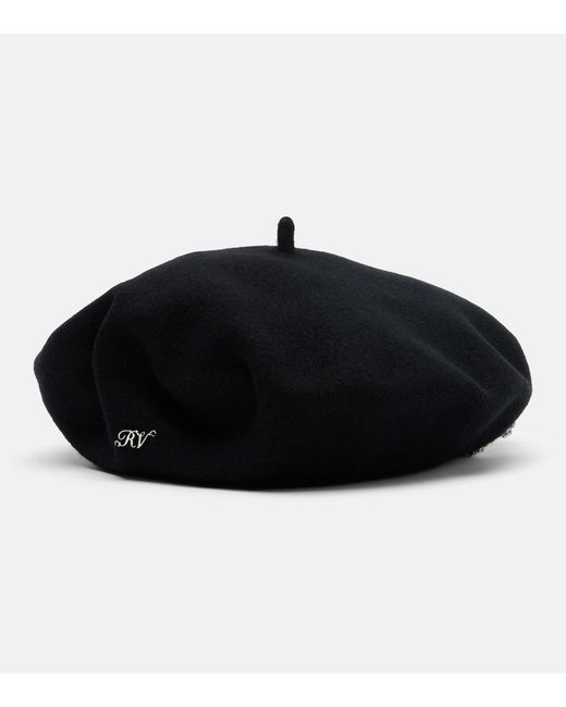 Roger Vivier Black Embellished Wool Beret