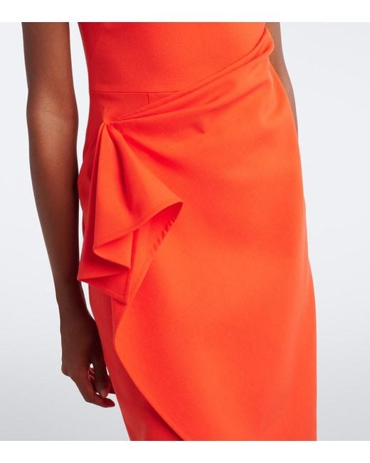 Oscar de la Renta Orange Draped Wool-Blend Midi Dress
