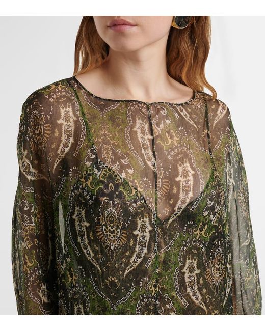 Vestido Largo De Crepon De Seda Con Paisley Saint Laurent de color Green