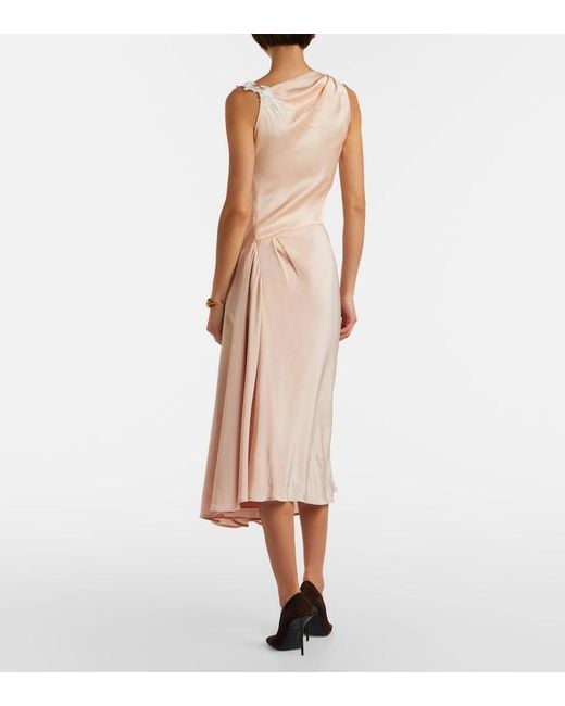Victoria Beckham Pink Lace-Trimmed Crepe Satin Midi Dress