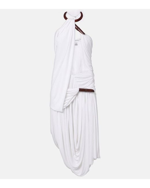 Christopher Esber White Chime Asymmetric Draped Jersey Midi Dress