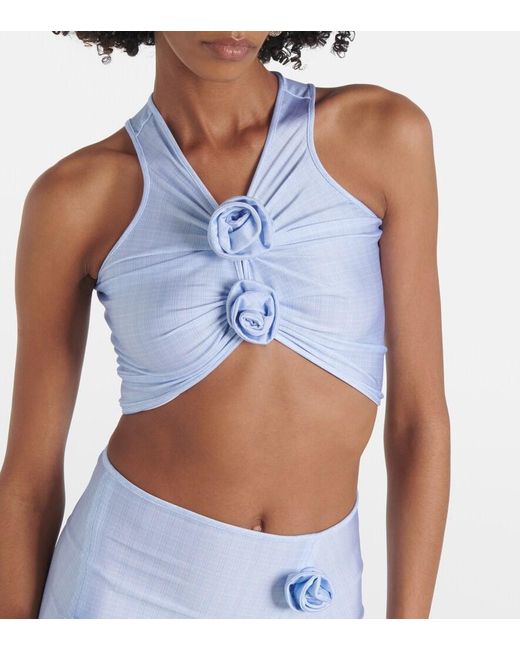 Coperni Blue Floral-Applique Crop Top