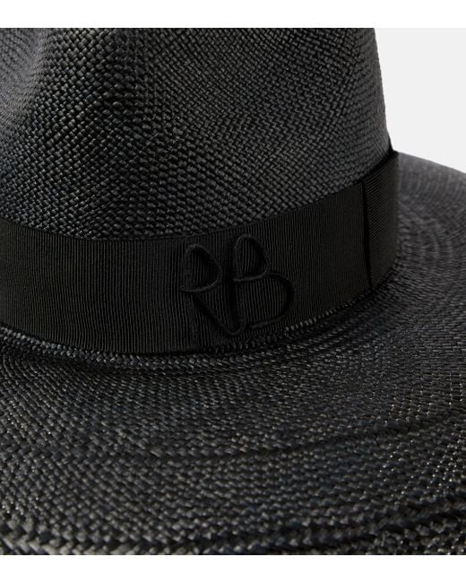 Ruslan Baginskiy Black Leather-trimmed Straw Sun Hat