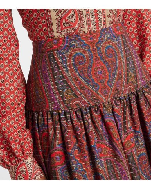 Valentino Red Paisley High-Rise Cotton Maxi Skirt