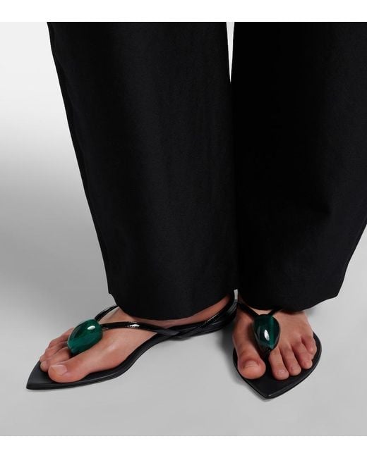 Alaïa Black Embellished Patent Leather Thong Sandals