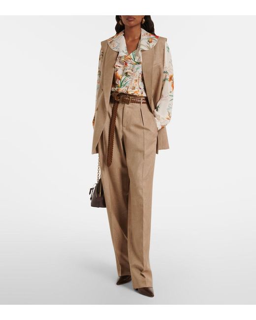 Etro Natural Wool Jacquard Straight Pants