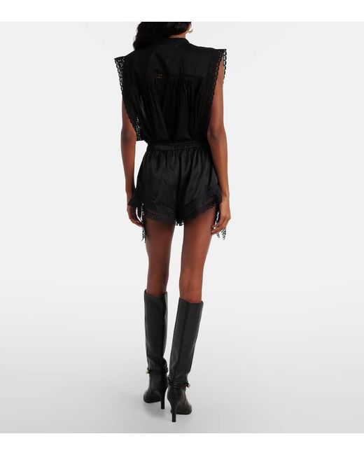 Shorts Ildana En Mezcla De Seda Con Encaje Isabel Marant de color Black