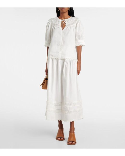 Ulla Johnson White Harlow Cotton Poplin Maxi Skirt