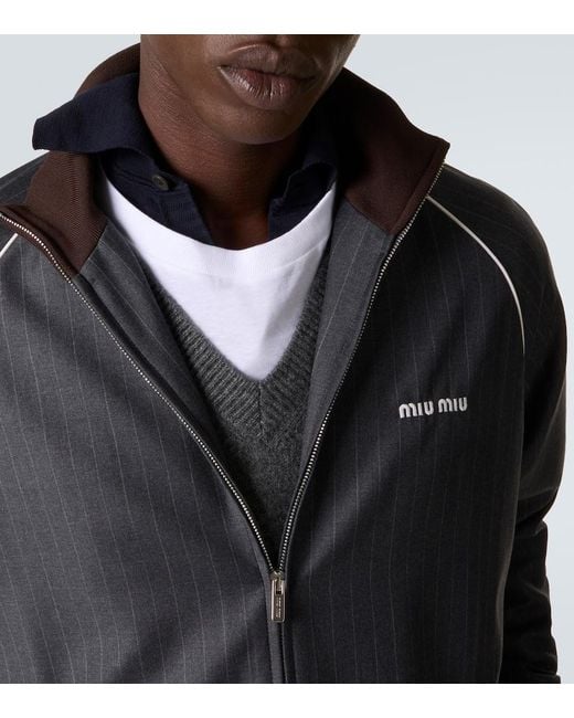 Miu Miu Black Logo Pinstripe Virgin Wool Track Jacket for men