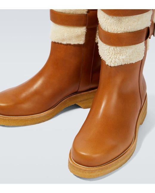 Christian Louboutin Brown Shearling-Trimmed Leather Boots for men