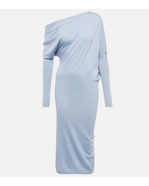 Tom Ford Blue Midikleid Aus Kaschmir Und Seide
