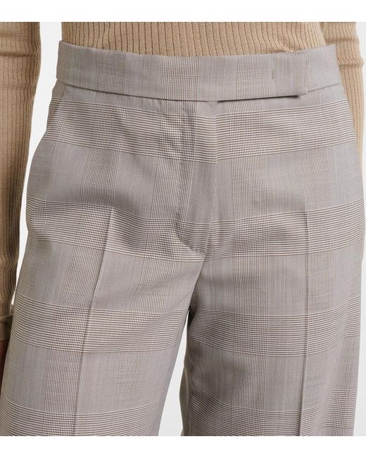 Max Mara Gray Checked Virgin Wool Wide-Leg Pants
