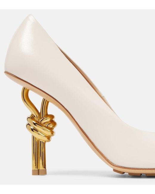 Bottega Veneta White Knot Leather Pumps