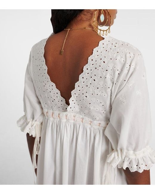Vestido Corto En Mezcla De Algodon Con Bordado Ingles Chloé de color White
