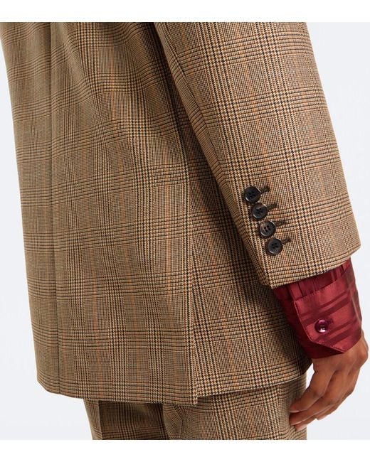 Saint Laurent Green Double-Breasted Prince Of Wales Wool Blazer