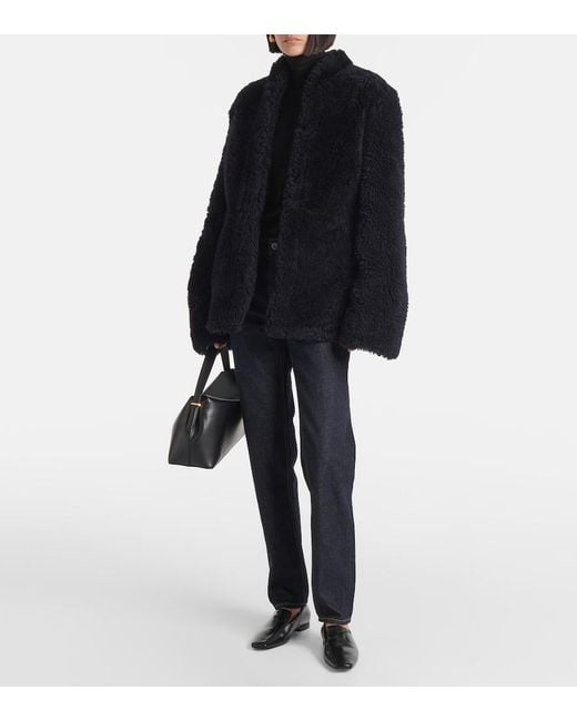 Totême Black Shearling Leather Jacket