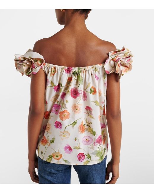 Carolina Herrera White Floral-Applique Off-Shoulder Cotton-Blend Top