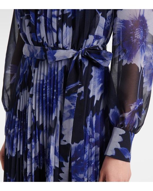 Erdem Blue Floral Pleated Voile Gown