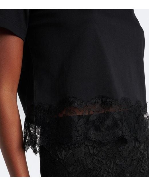 Dolce & Gabbana Black Dg Lace-Trimmed Cotton-Blend T-Shirt