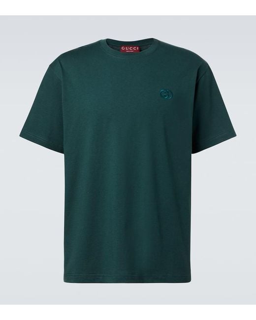 Gucci T-Shirt Double G Aus Baumwoll-Jersey in Green für Herren