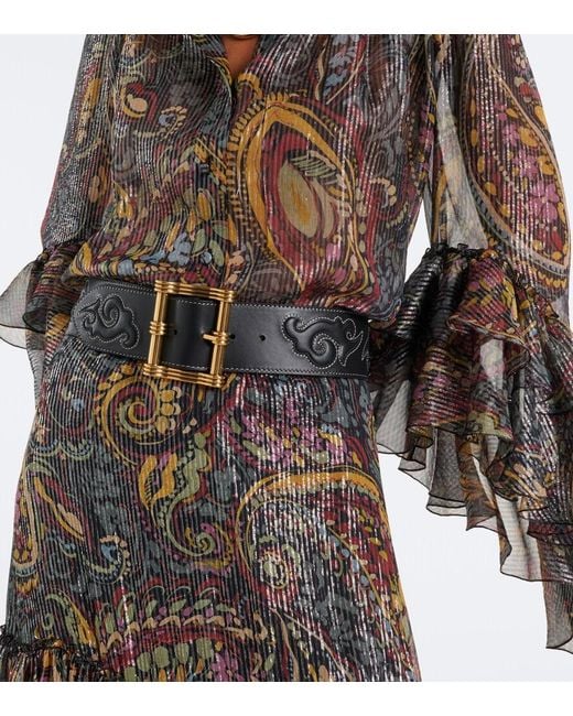 Etro Blue Embroidered Leather Belt