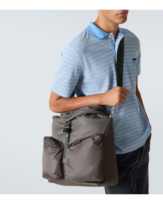Prada Rucksack Aus Re-Nylon Mit Leder in Gray für Herren