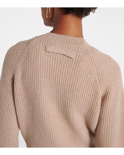 Victoria Beckham Natural Ribbed-Knit Wool And Cashmere Cardigan