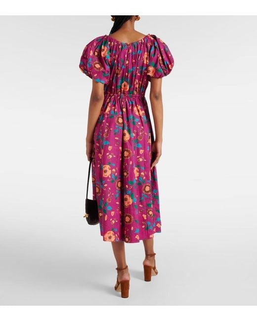 Ulla Johnson Red Vika Balloon-Sleeve Cotton Midi Dress