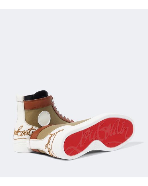 Christian Louboutin Brown Fun Louis Leather-Trimmed Sneakers for men