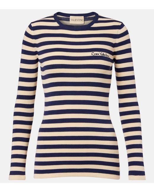 Jersey De Algodon Acanalado A Rayas Valentino de color Blue