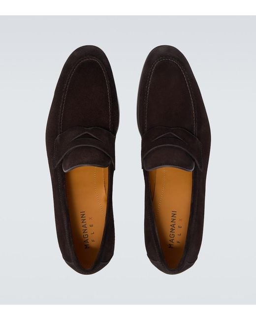 Magnanni Shoes Black Diezma Ii Suede Penny Loafers for men